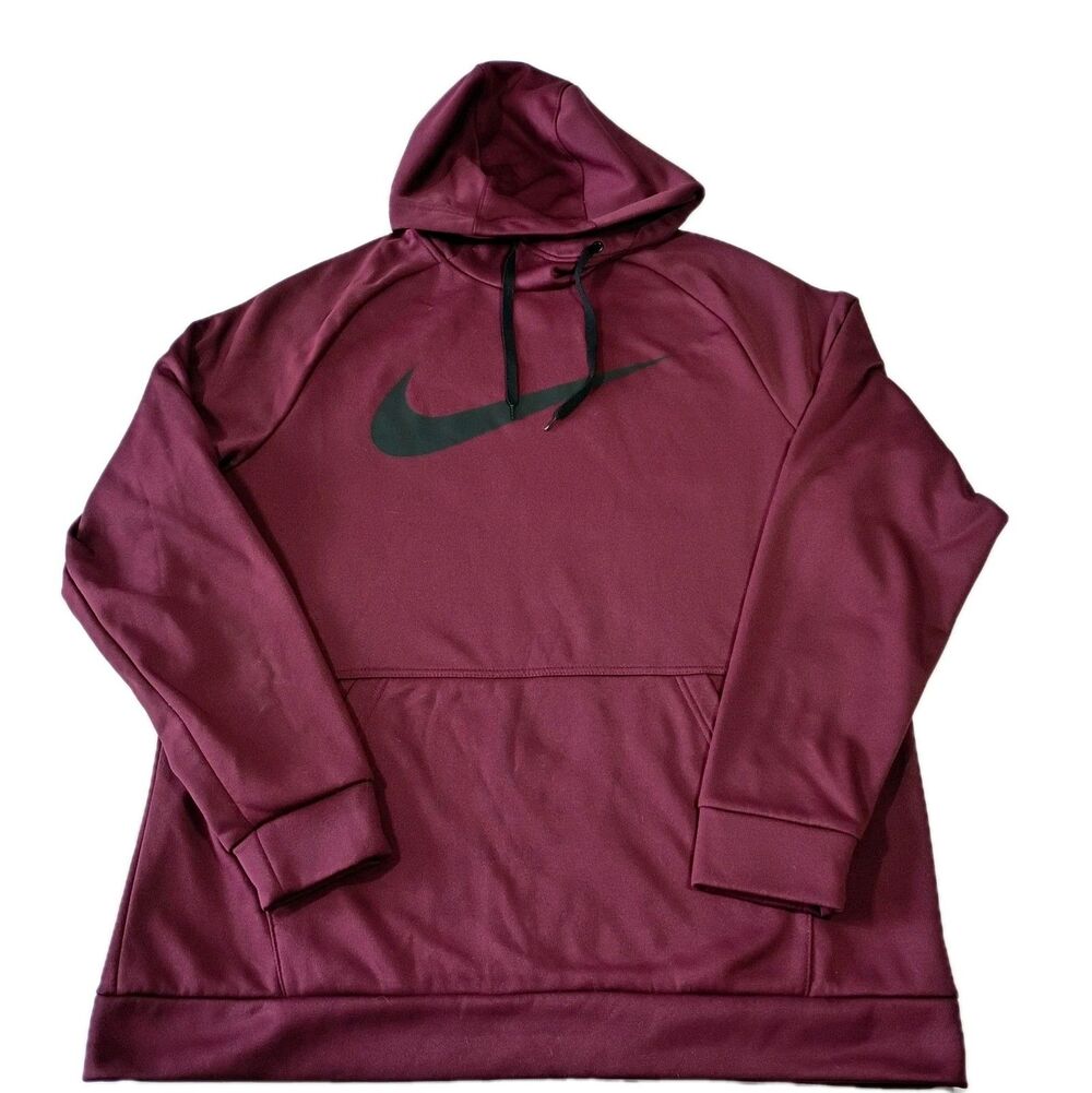 Nike Therma Fit Hoodie Men's XL Maroon Burgundy Swoosh Sweatshirt